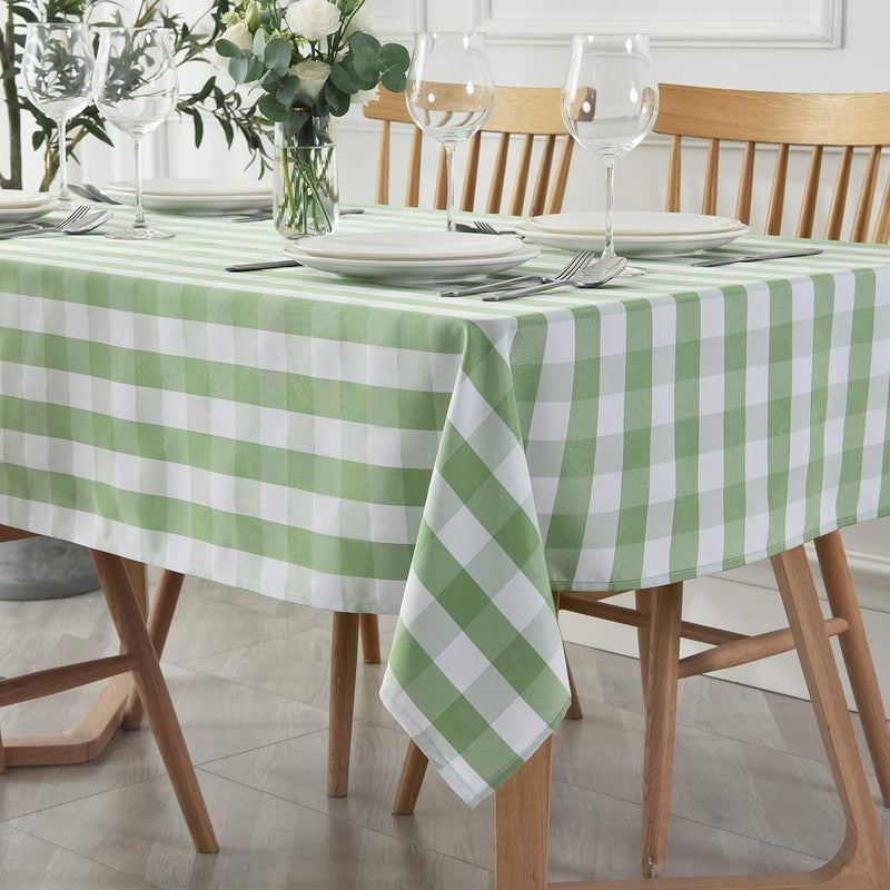 maxmill Rectangle Checkered Tablecloth Waterproof Spillproof Wrinkle Resistant Buffalo Plaid Heavy Weight Table Cloth Gingham Table Cover for Outdoor and Indoor Use, 52 x 70 Inch Mint and White - Image 2